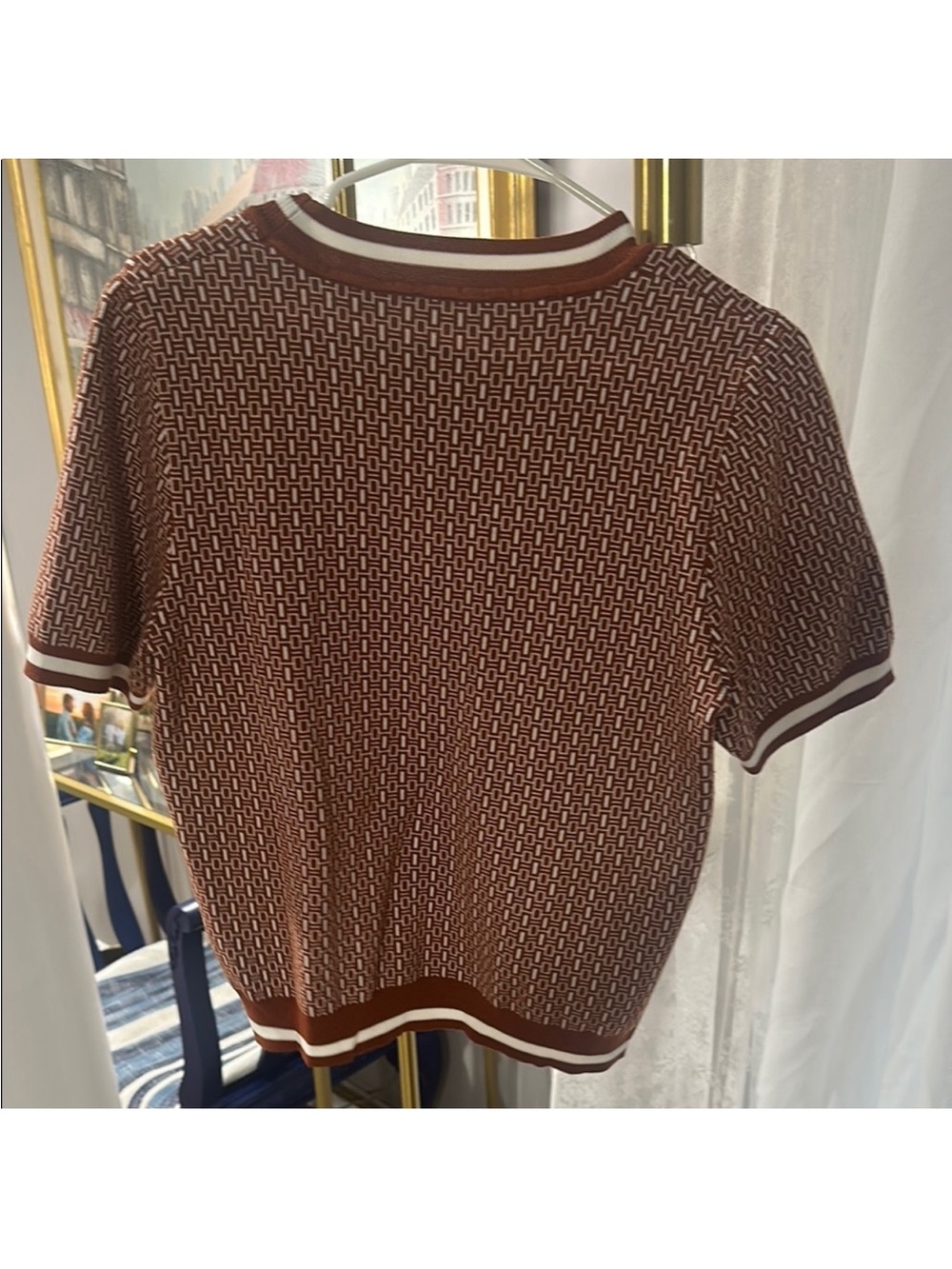 Adrianna Pappel Brown Geometric Knit Short-Sleeve sweater